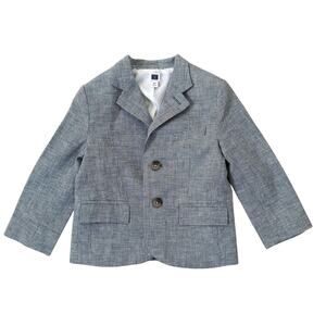 Janie and Jack Blazer Linen Blend Size 2T Classic Button Blue Navy Houndstooth